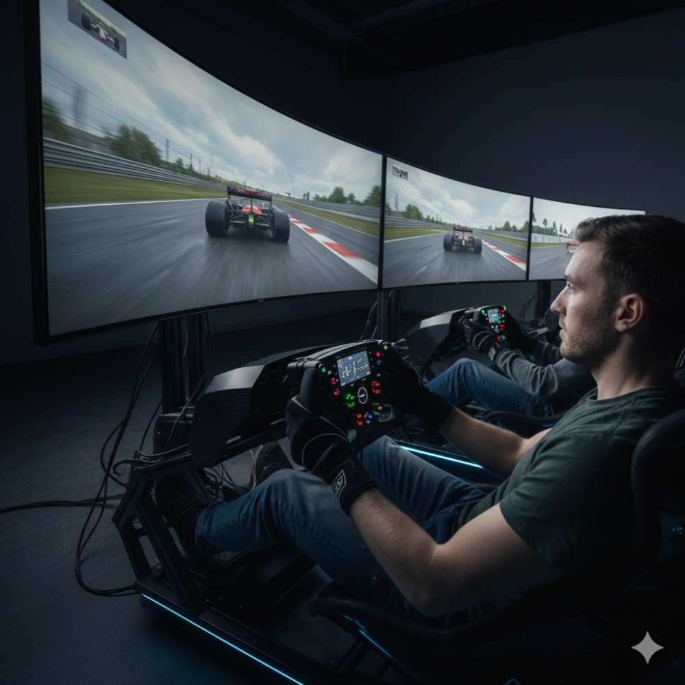 Pilote sur un simulateur automobile participant à un tournoi
